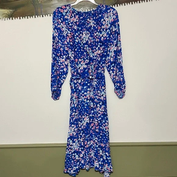 New Talbots Blue and Pink Floral Long Sleeve Dress Size XL - Picture 3 of 12